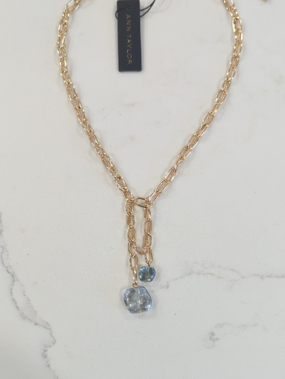 Ann Taylor Gold Chain In Chain Necklace with Pale Blue Crystal Drops - Picture 3 of 9